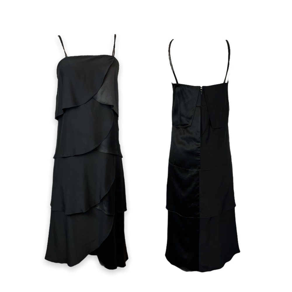 Vintage Silk Dress Neiman Marcus Scalloped Black Midi Size 6